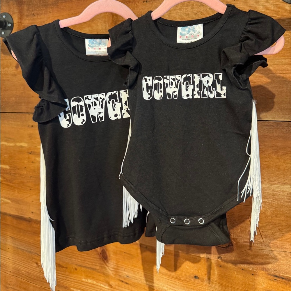Cowgirl Cowprint Fringe Girls Top